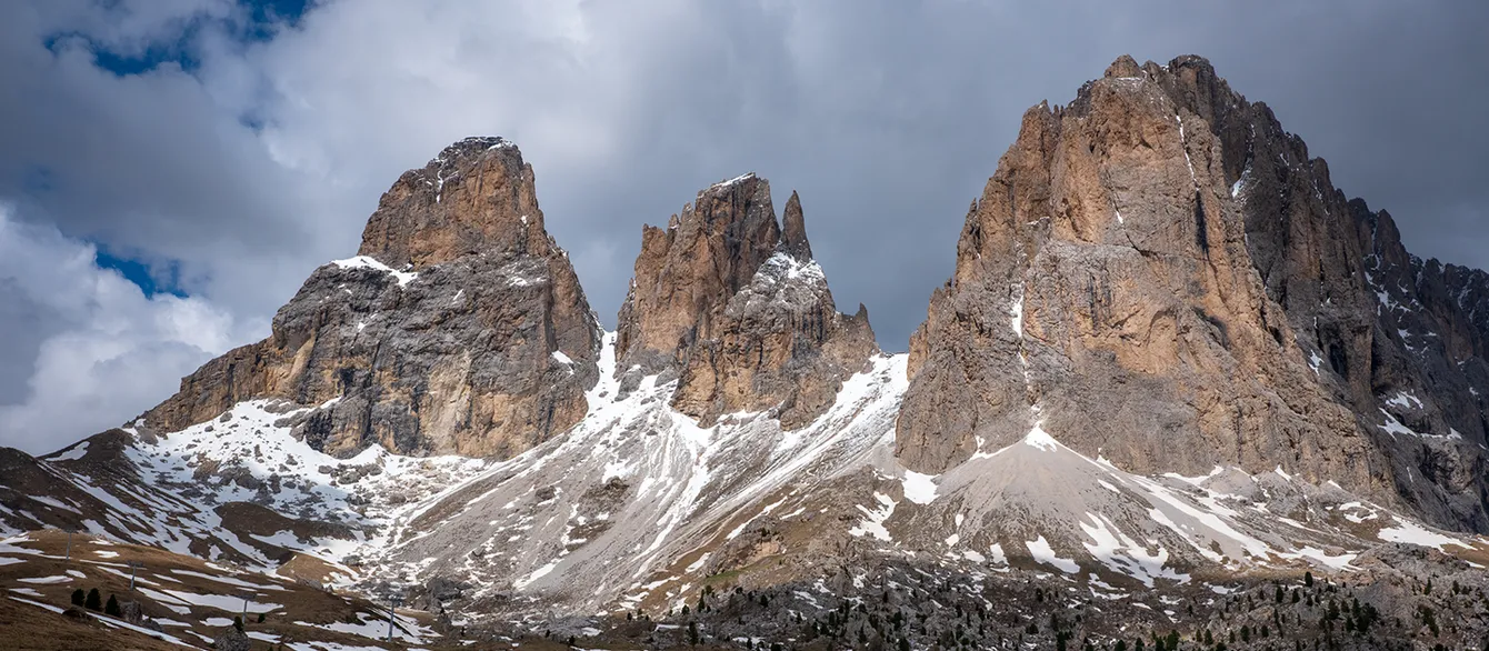 The Sassolungo peaks of the Dolomite Mountains, Italy. Photo by Charles F. Stanley.