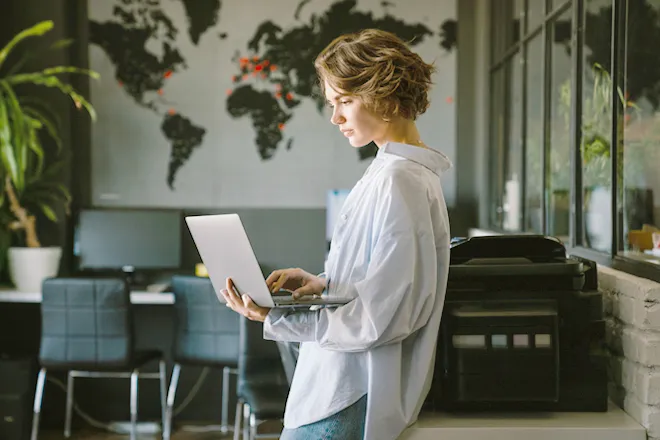 Woman on a computer searching